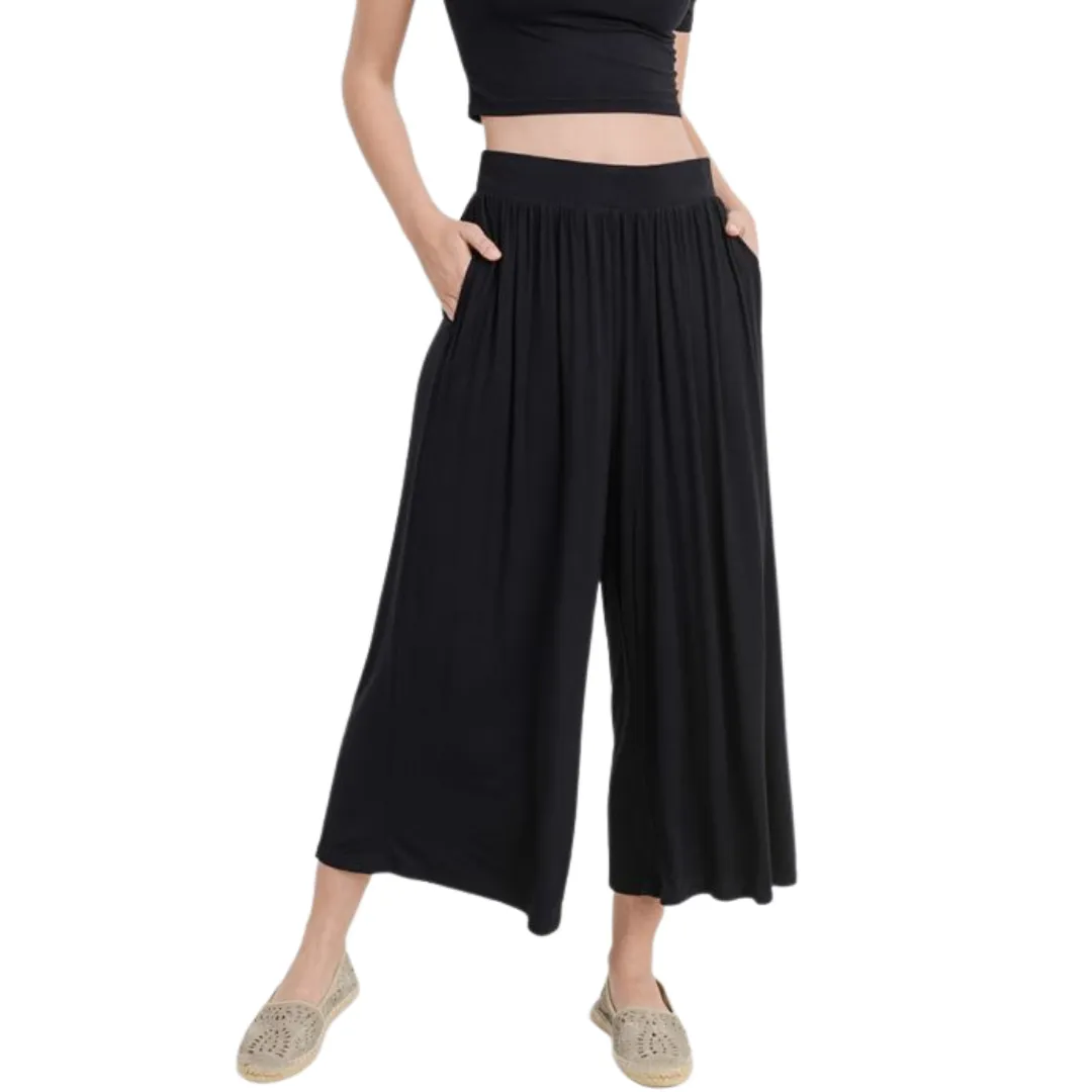 Ruched Palazzo Capri Pants Washed Black