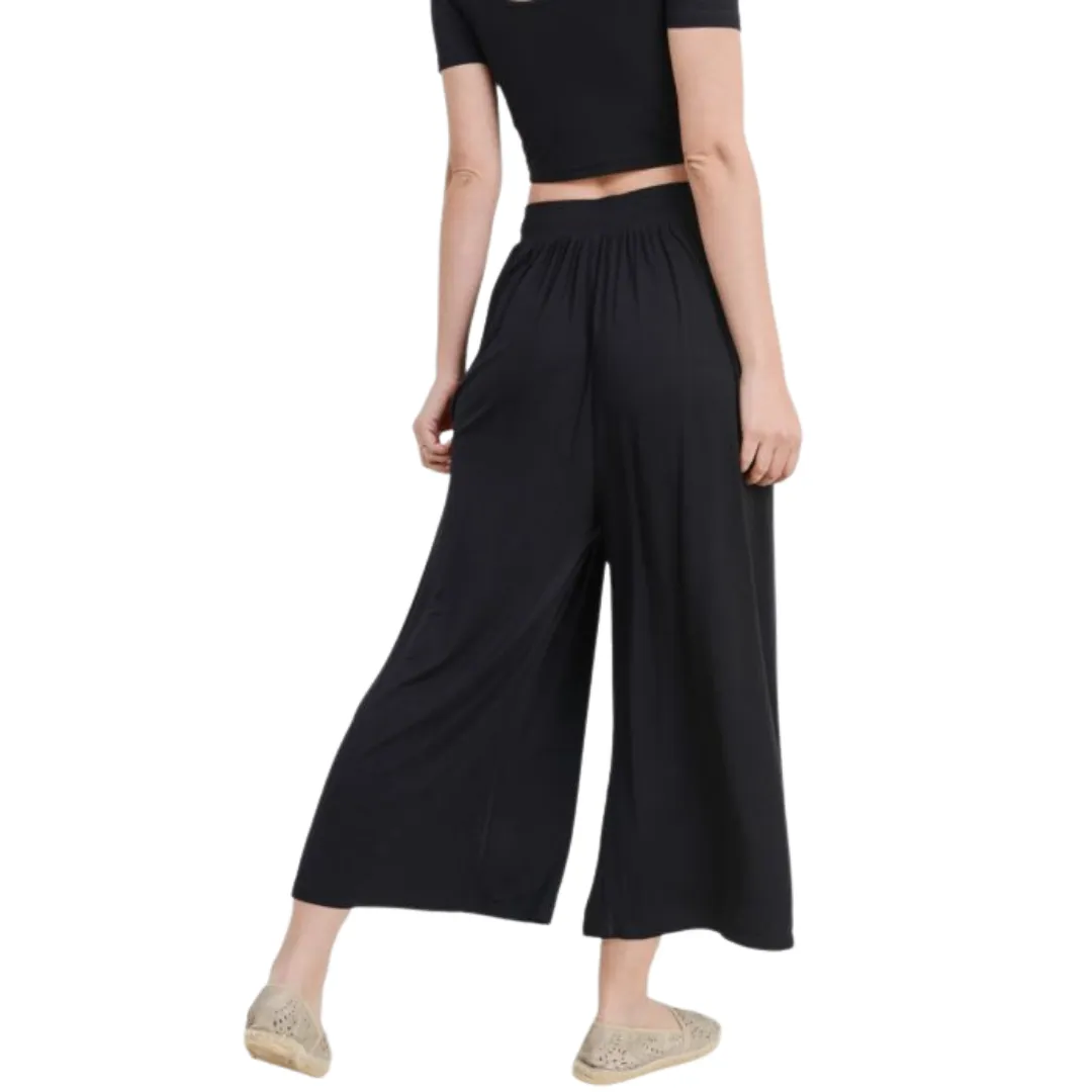 Ruched Palazzo Capri Pants Washed Black