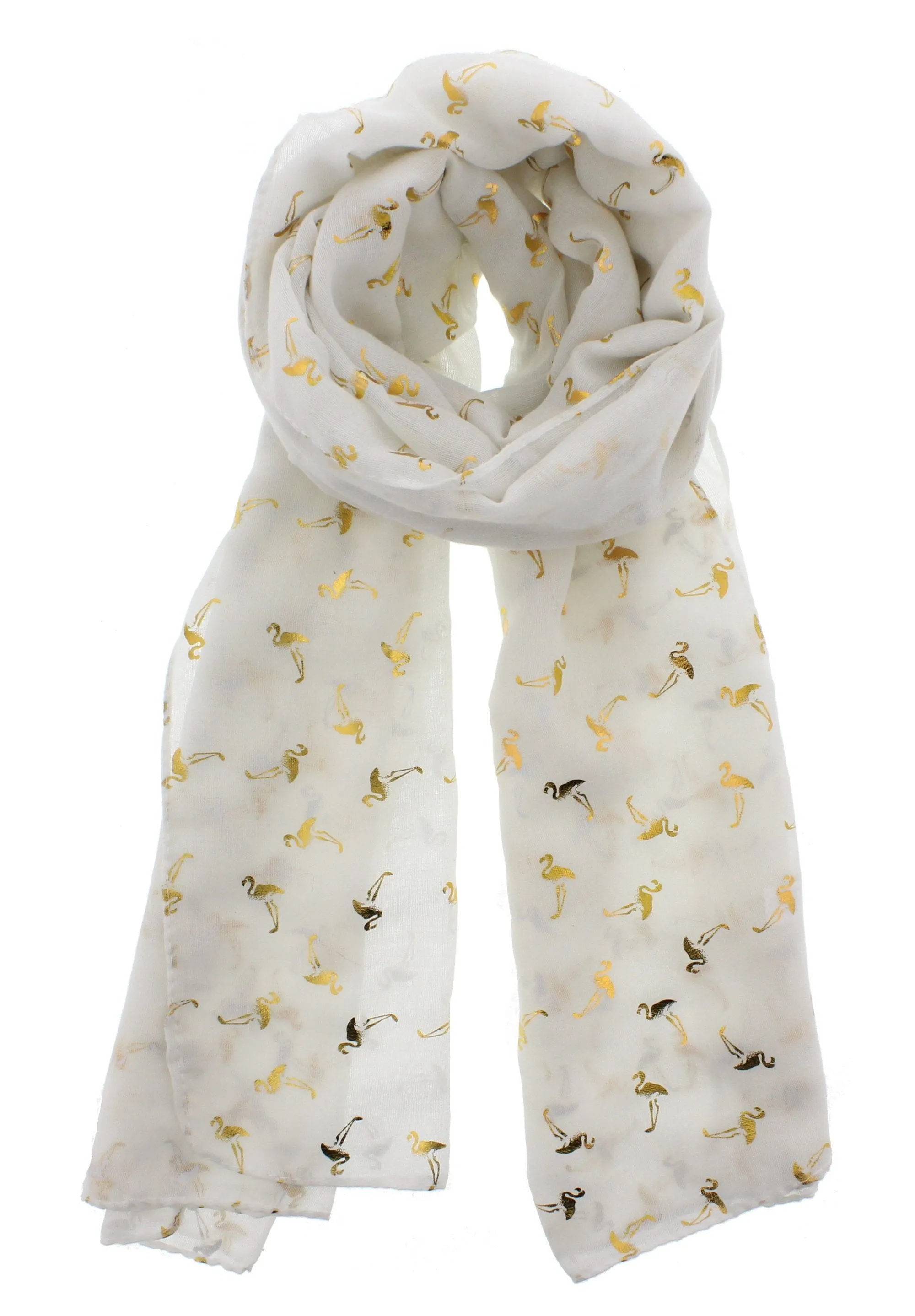 Scarf with Gold Foil Flamingos