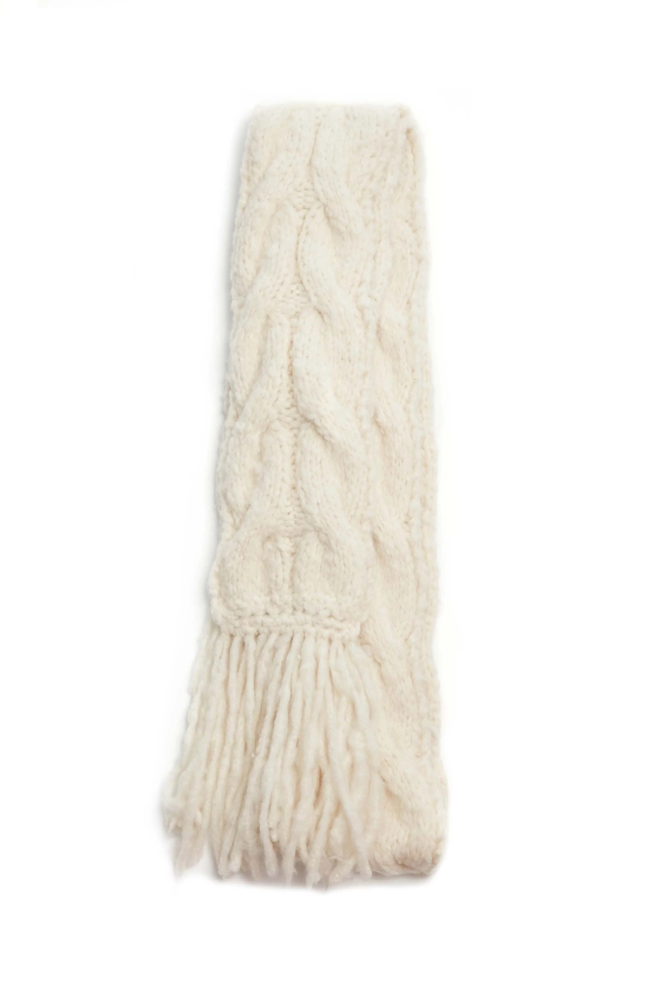 Serena Knit Fringe Scarf in Ivory Welfat Cashmere