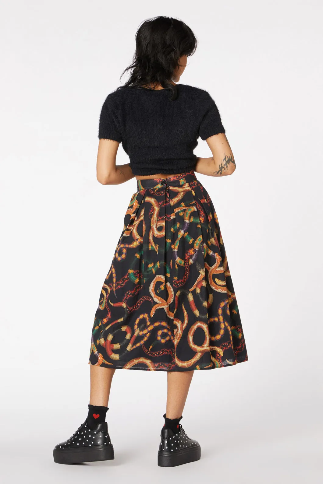 Serpent Print Pleated Skirt