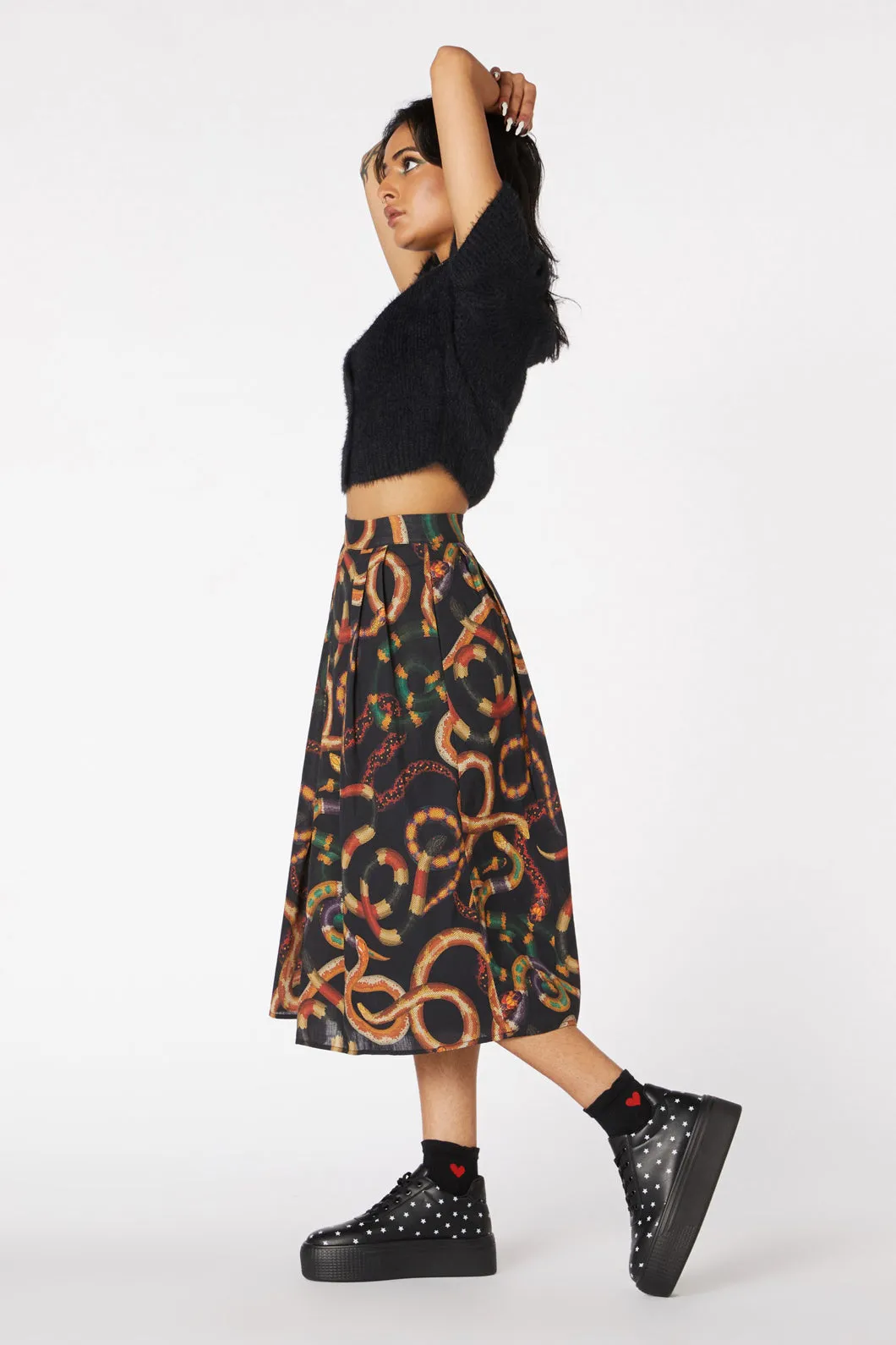 Serpent Print Pleated Skirt