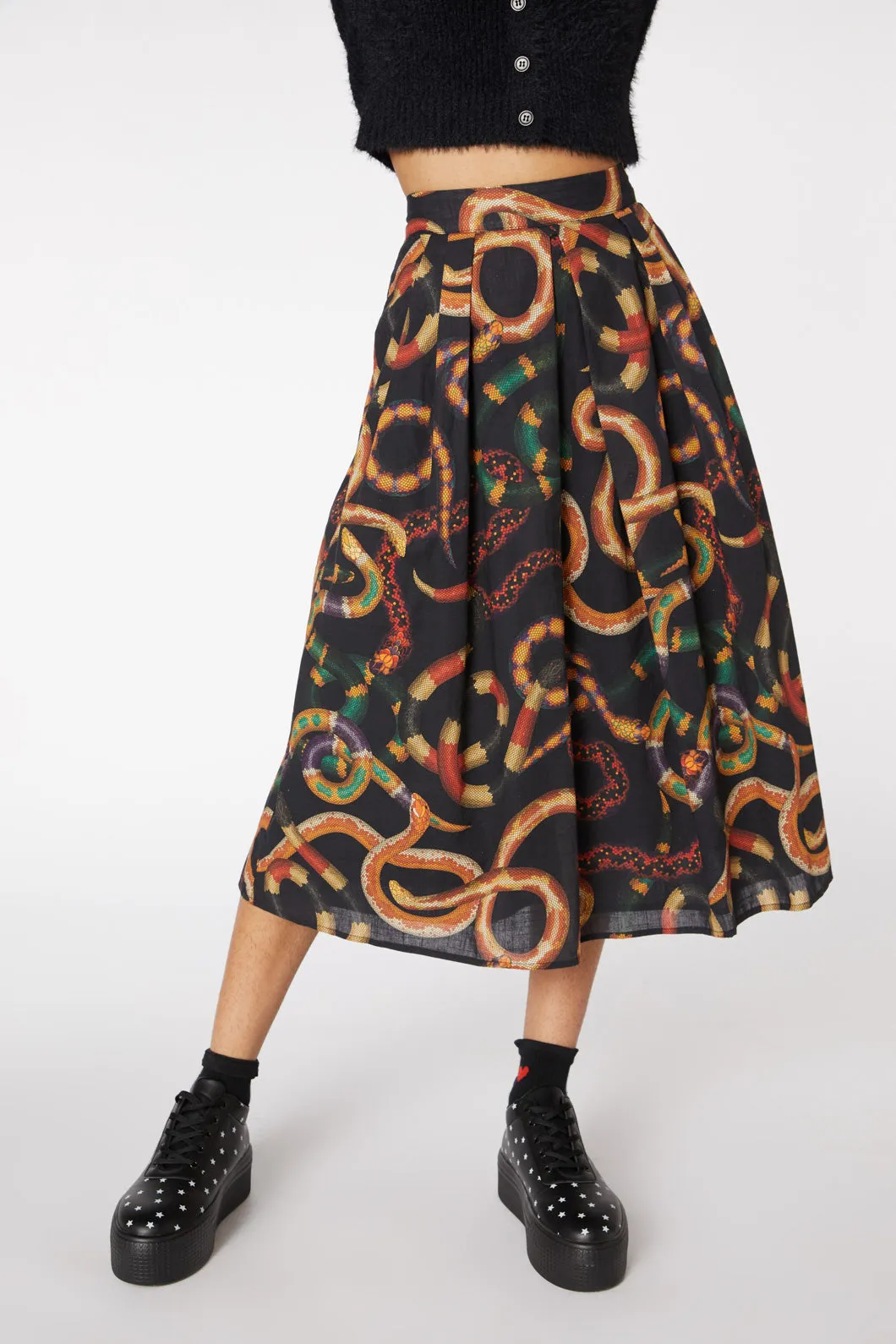 Serpent Print Pleated Skirt