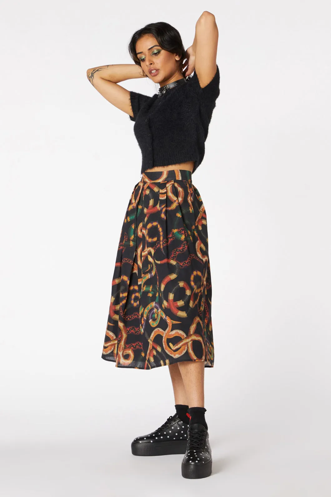 Serpent Print Pleated Skirt