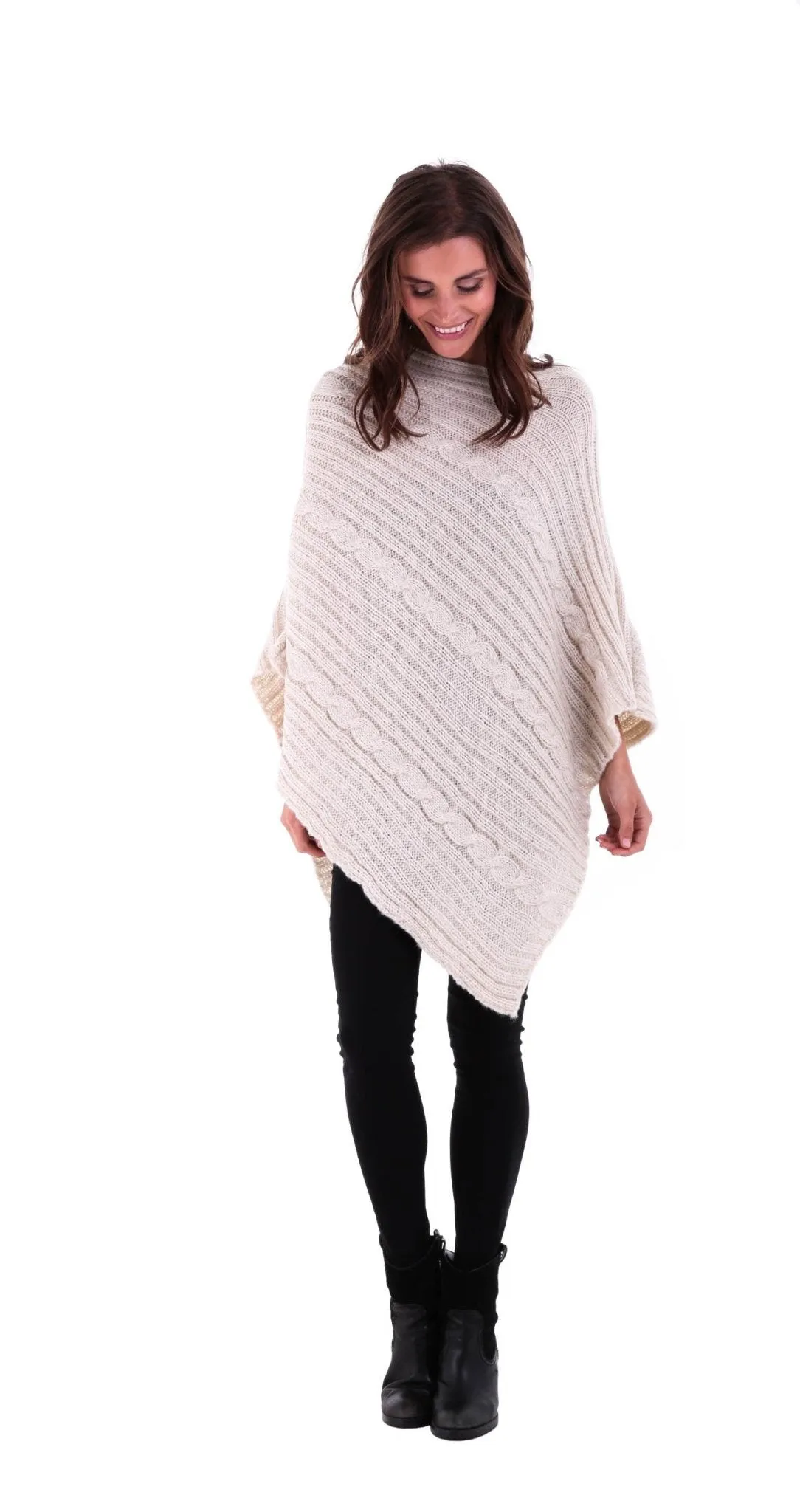 SHU-SHI Women's Boho Cable Knit Poncho Shawl - Soft Pullover Sweater Cape