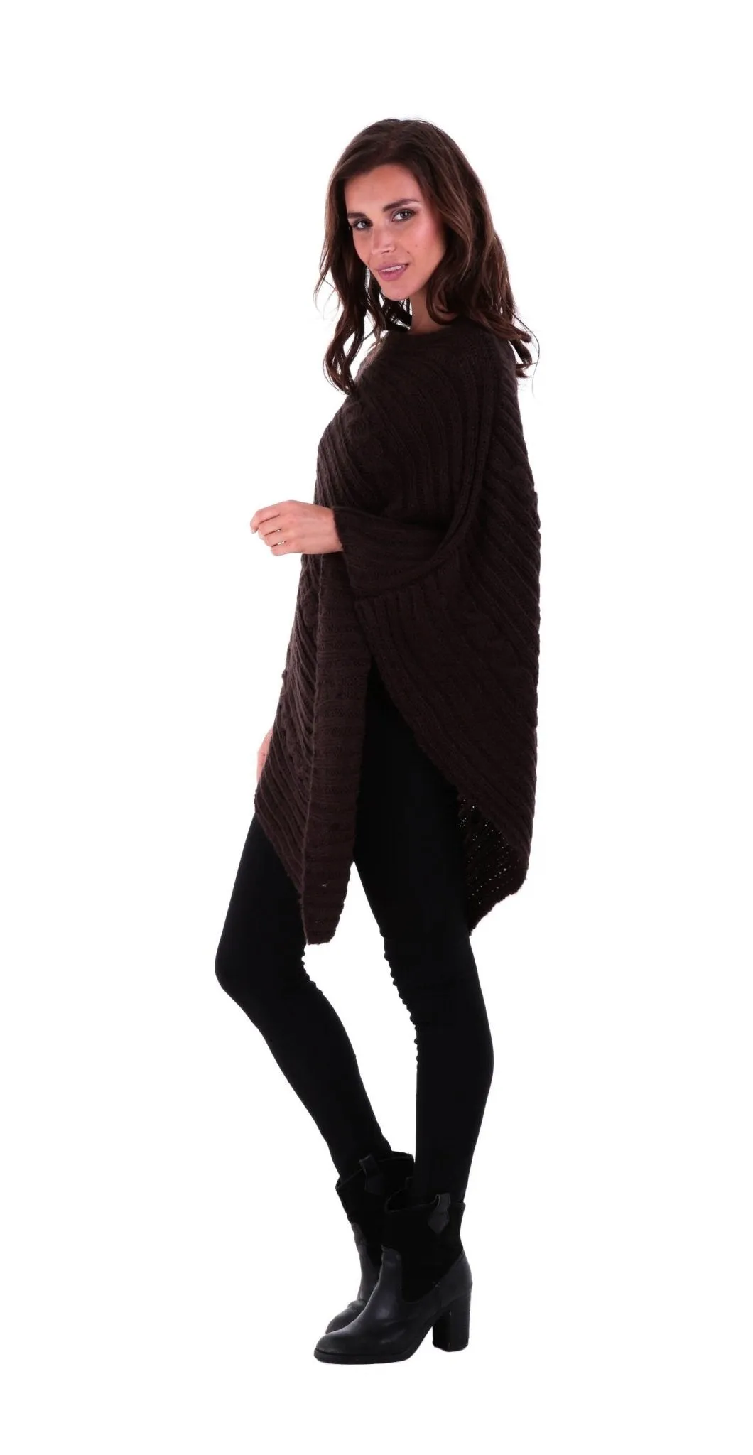 SHU-SHI Women's Boho Cable Knit Poncho Shawl - Soft Pullover Sweater Cape