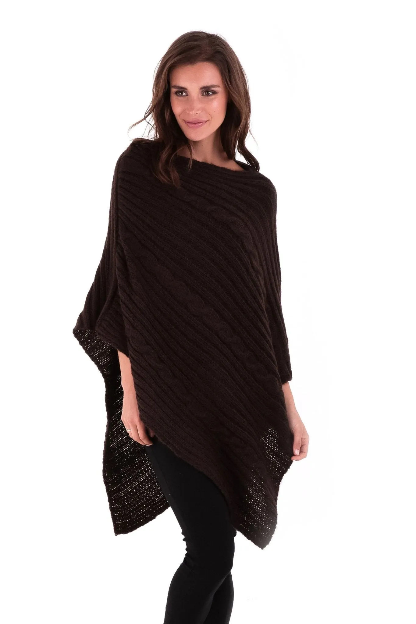 SHU-SHI Women's Boho Cable Knit Poncho Shawl - Soft Pullover Sweater Cape