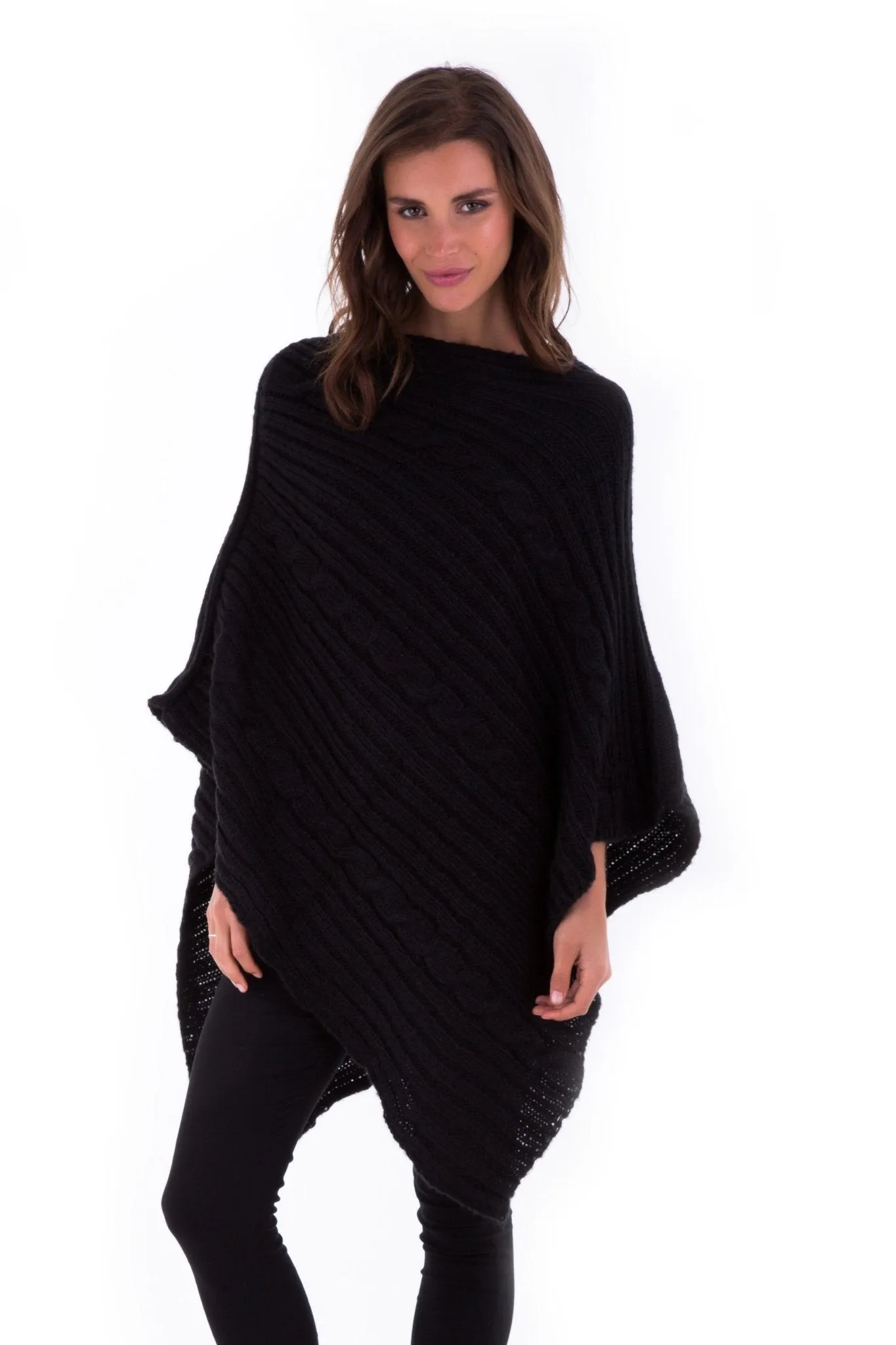 SHU-SHI Women's Boho Cable Knit Poncho Shawl - Soft Pullover Sweater Cape