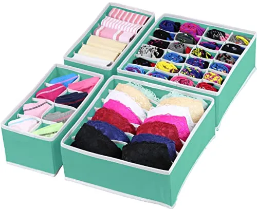 Simple Houseware Closet Underwear Organizer Drawer Divider 4 Set, Turquoise