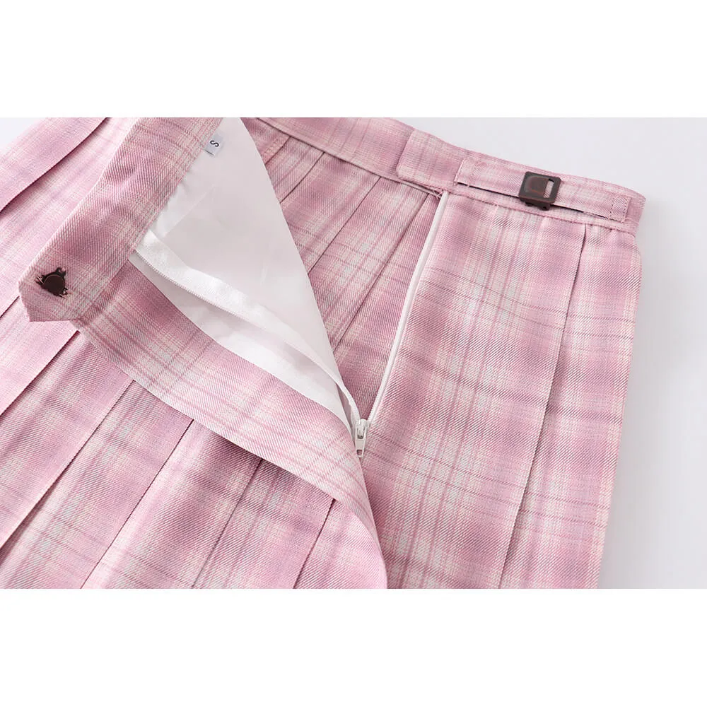 [Skirt / Bow] JK Girly-Pink plaid uniform skirt