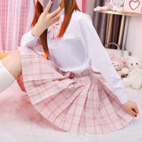 [Skirt / Bow] JK Girly-Pink plaid uniform skirt