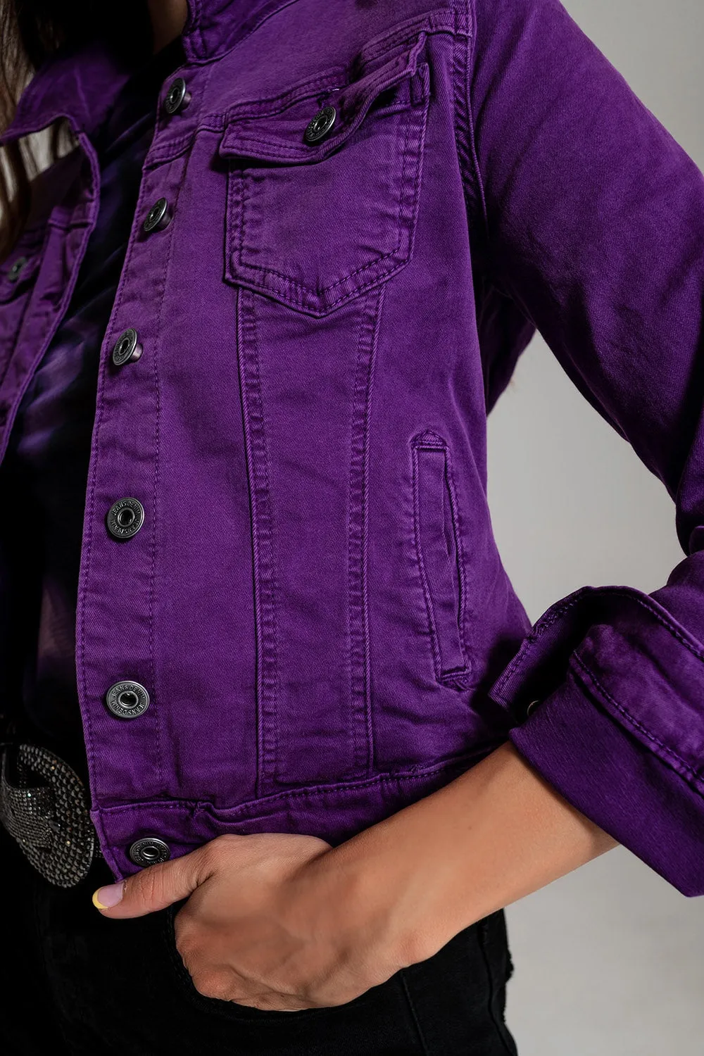 Slim denim trucker jacket in purple