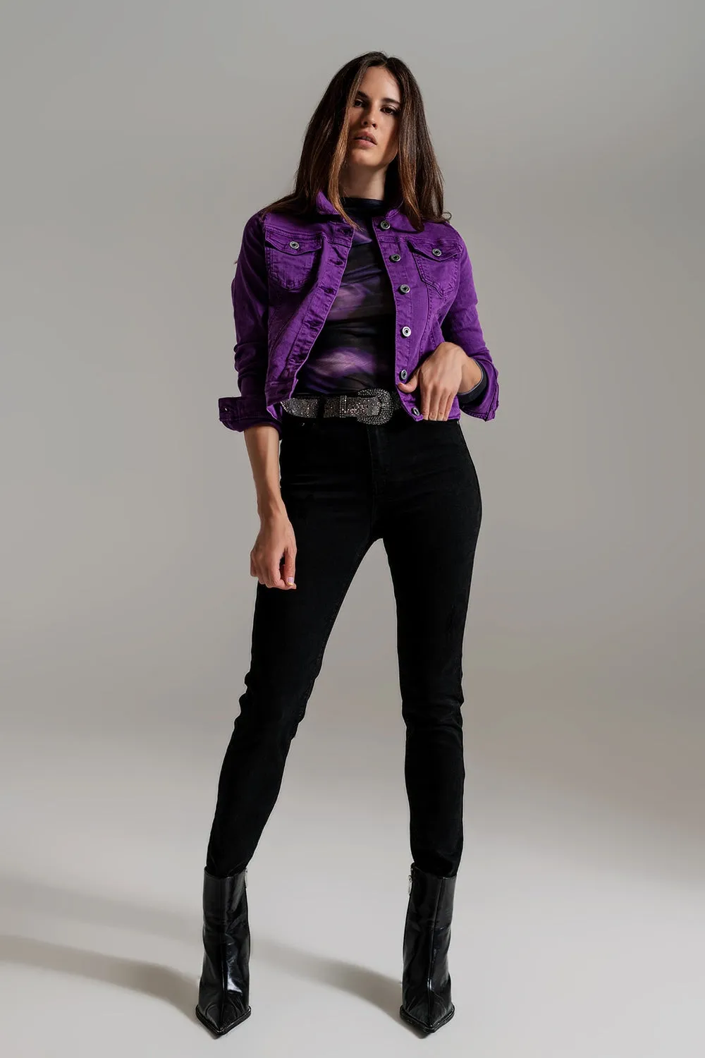 Slim denim trucker jacket in purple