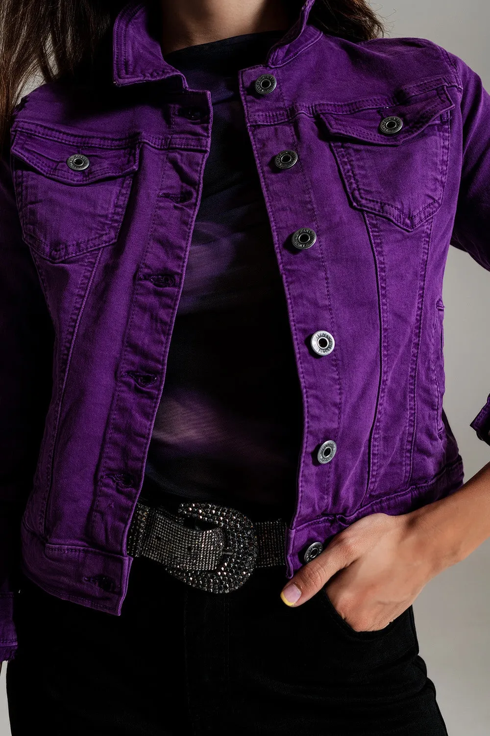 Slim denim trucker jacket in purple