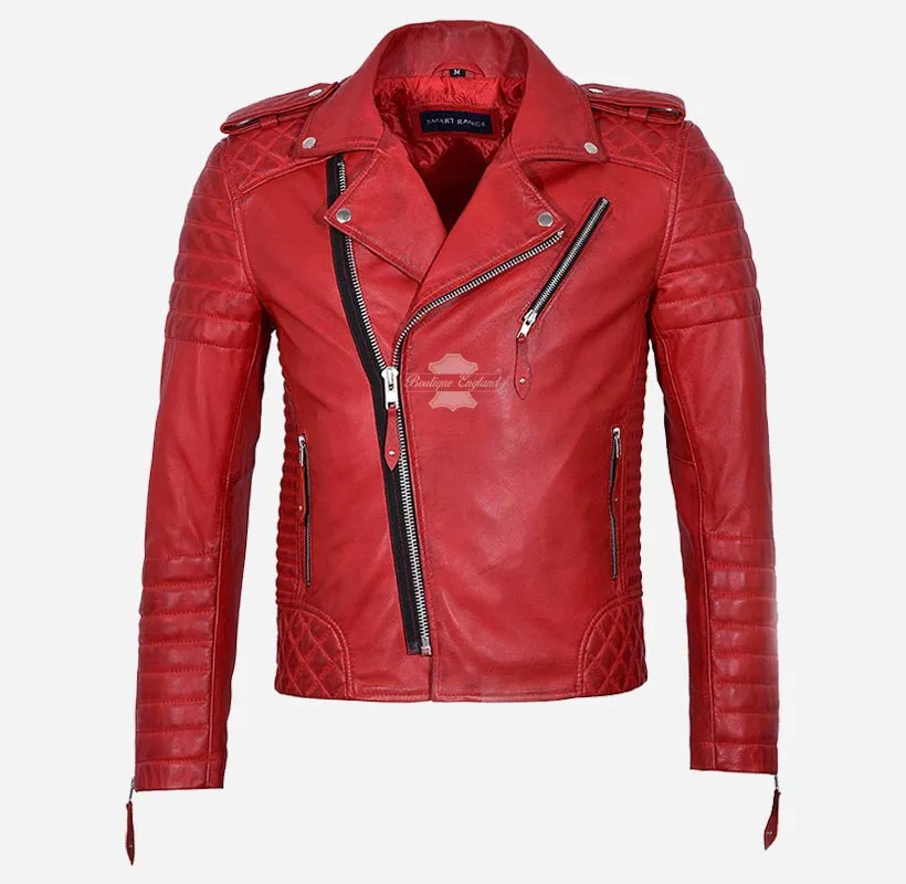 SOLASTRIDE Men's Biker Leather Jacket Quilted Fitted Leather Jacket