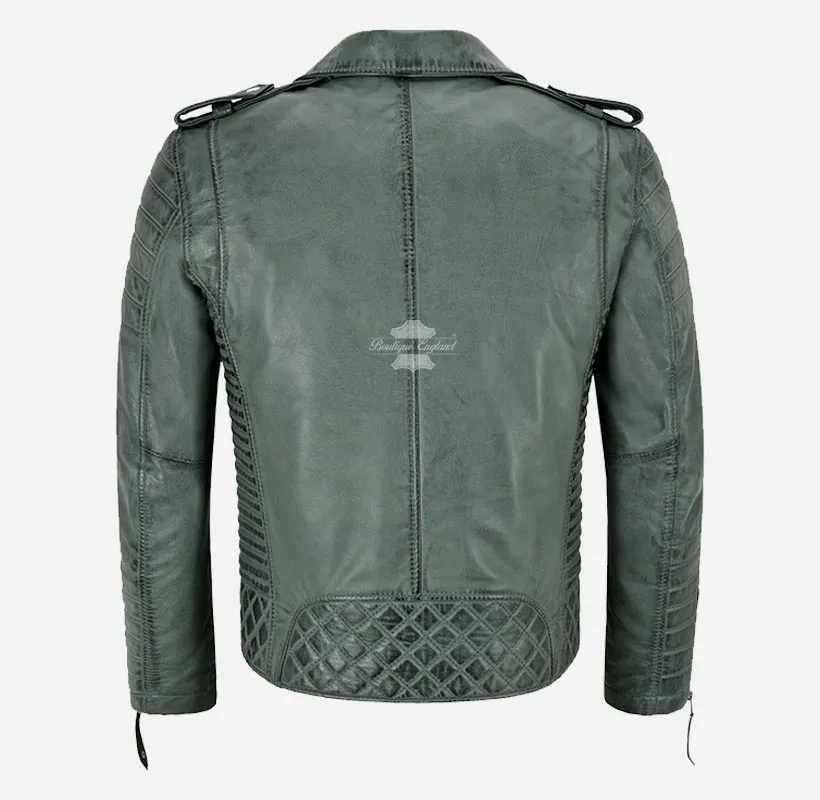 SOLASTRIDE Men's Biker Leather Jacket Quilted Fitted Leather Jacket