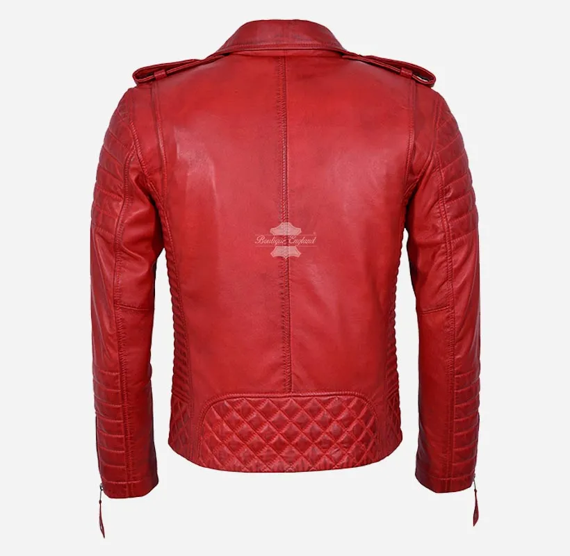 SOLASTRIDE Men's Biker Leather Jacket Quilted Fitted Leather Jacket