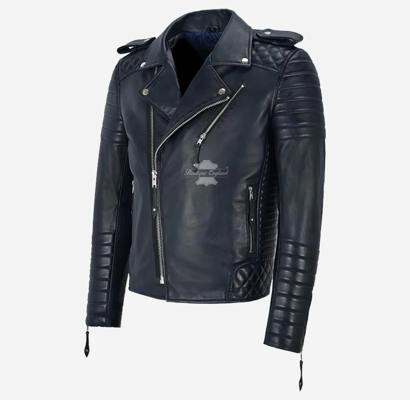 SOLASTRIDE Men's Biker Leather Jacket Quilted Fitted Leather Jacket