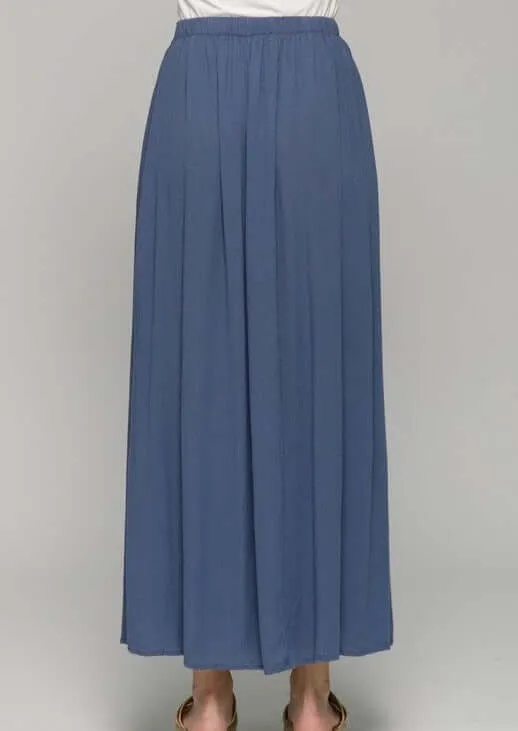 Steel Blue Tie Front Maxi Skirt Made in USA