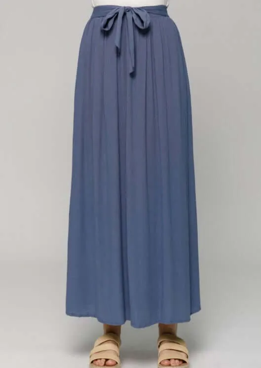 Steel Blue Tie Front Maxi Skirt Made in USA