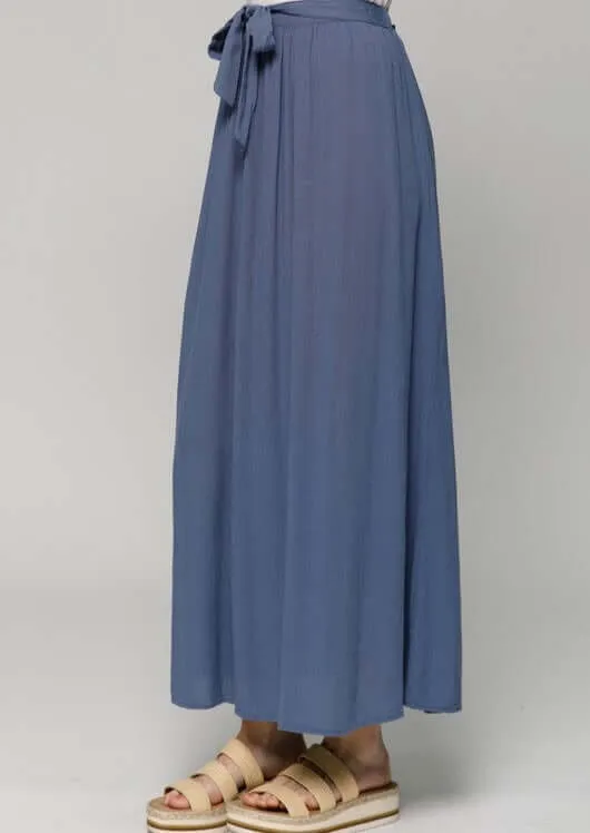 Steel Blue Tie Front Maxi Skirt Made in USA