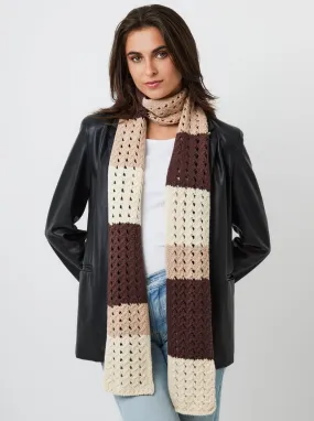 Striped Skinny Crochet Knit Scarf in Brown