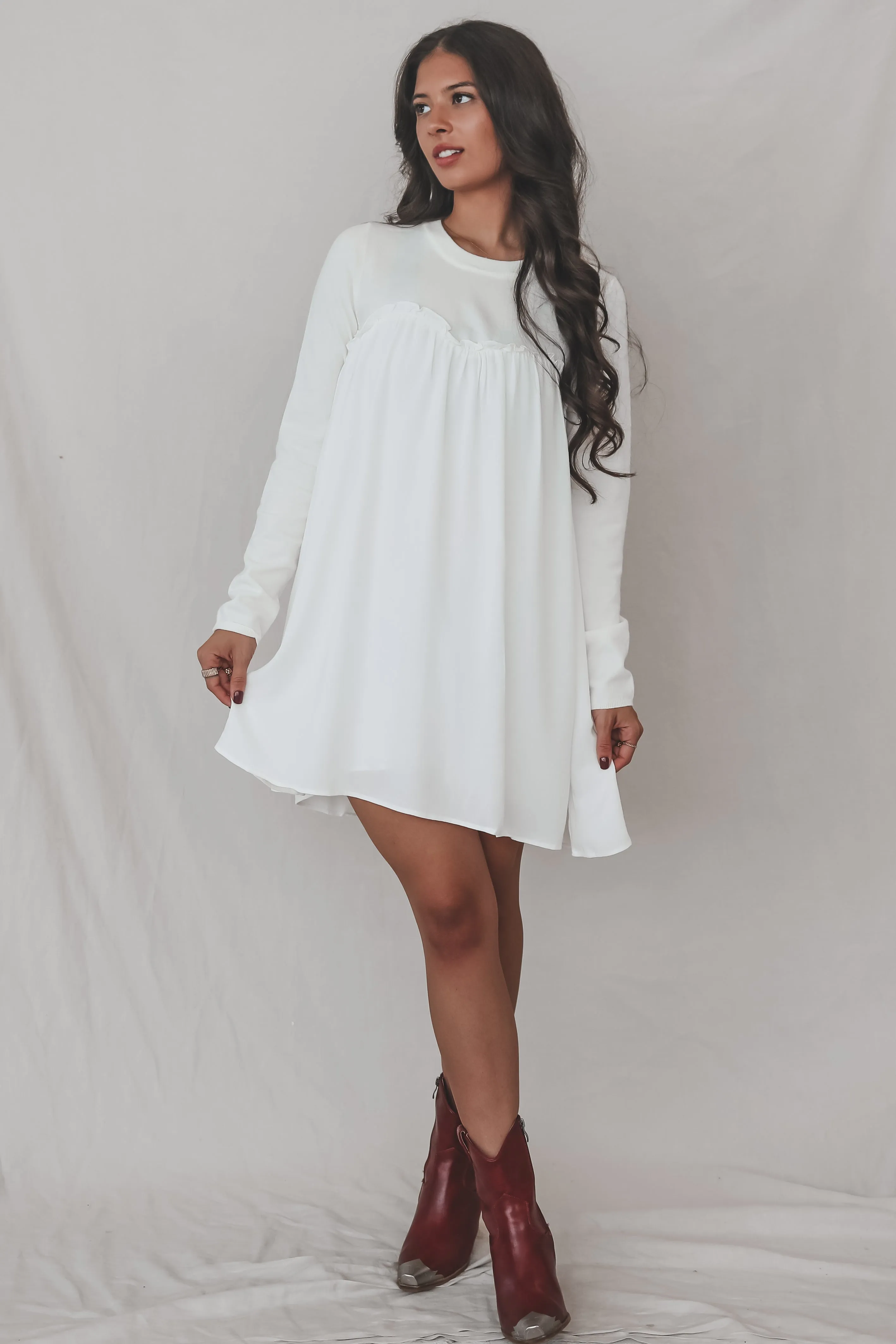 Sweeter Than Most Long Sleeve White Mini Dress