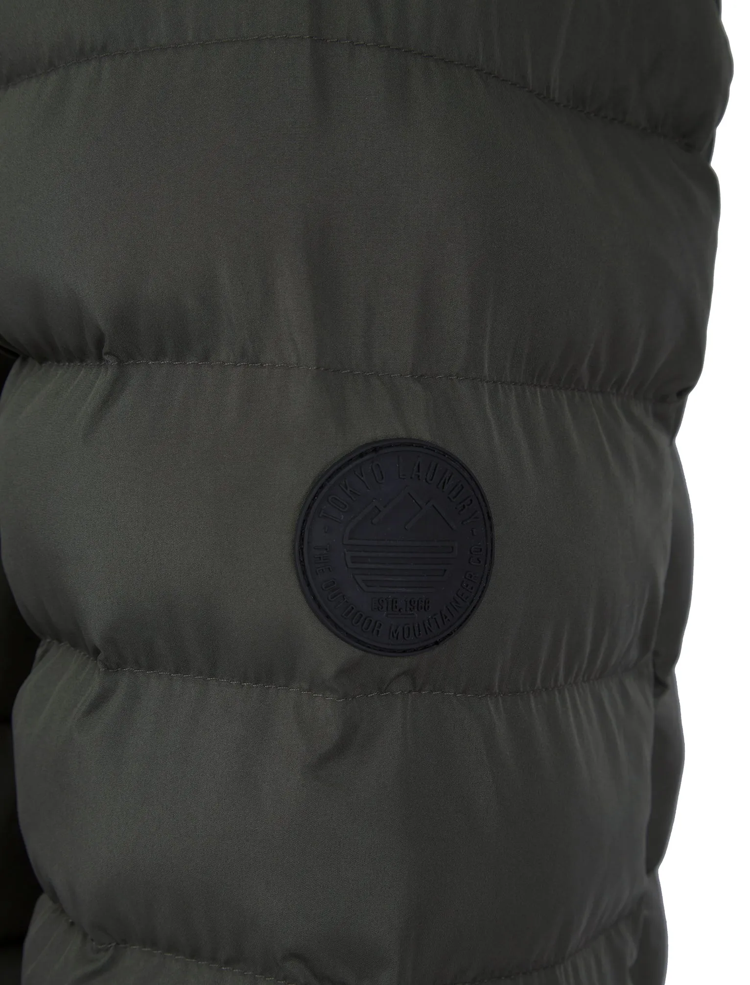 Tamary Quilted Puffer Jacket with Hood in Khaki - Tokyo Laundry