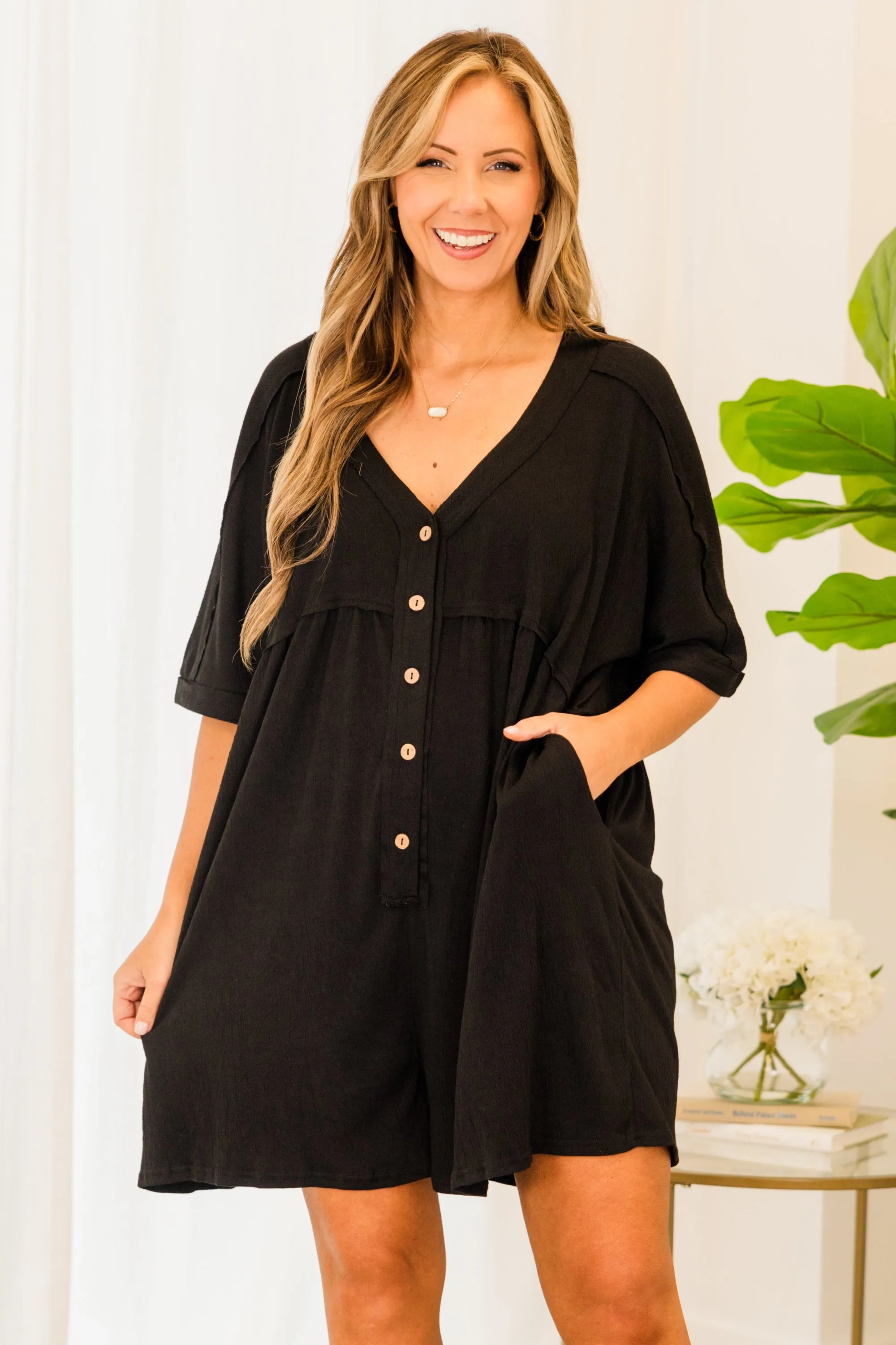 Throw On And Go Romper, Black