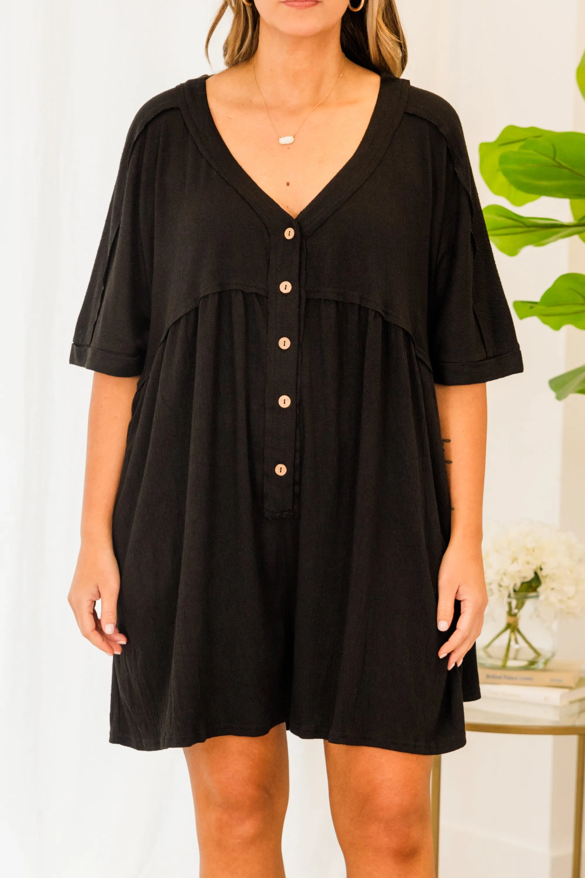 Throw On And Go Romper, Black