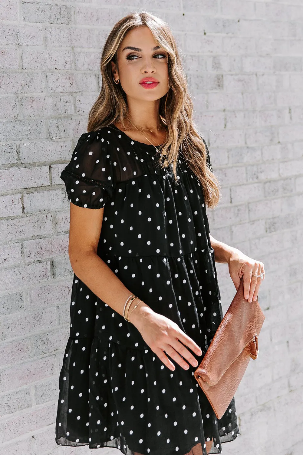 Tiered Ruffle Flowy Polka Dot Dress