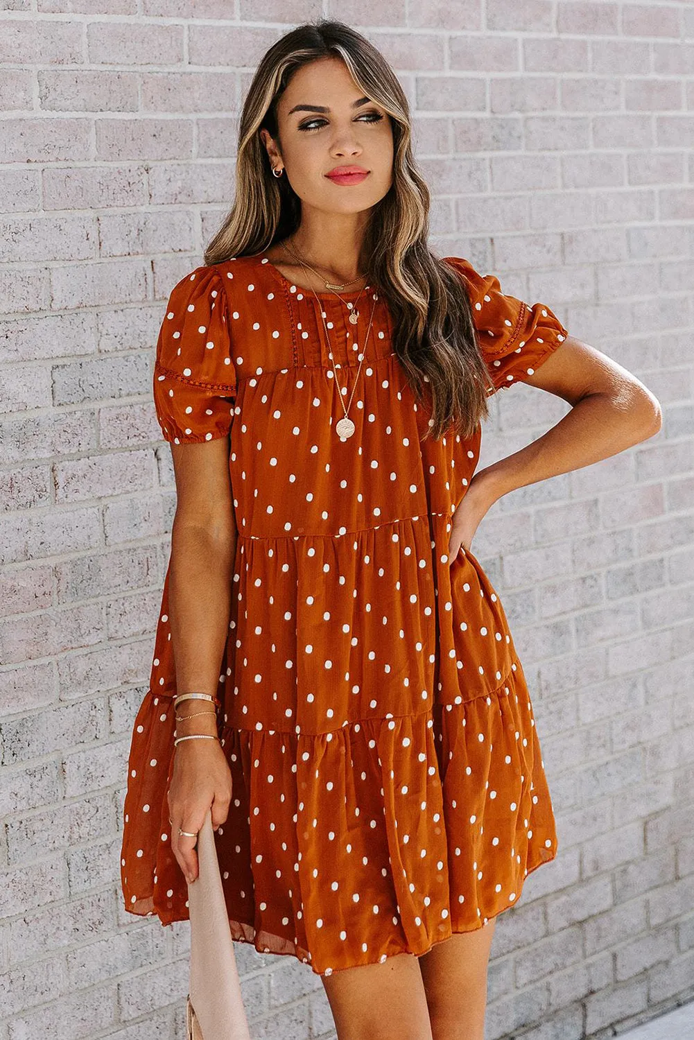 Tiered Ruffle Flowy Polka Dot Dress