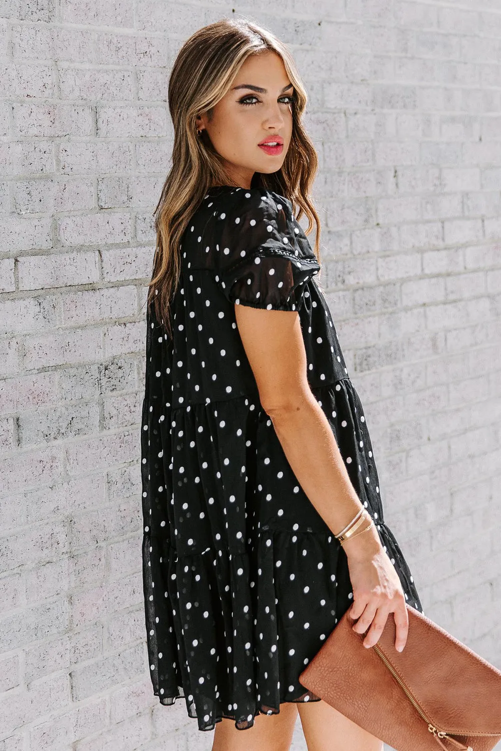 Tiered Ruffle Flowy Polka Dot Dress