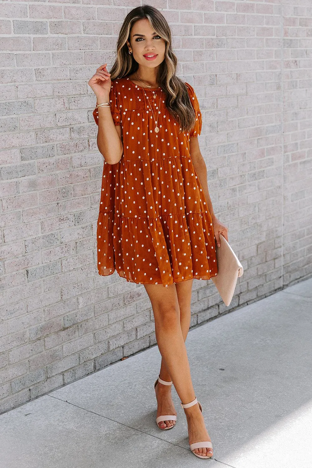 Tiered Ruffle Flowy Polka Dot Dress