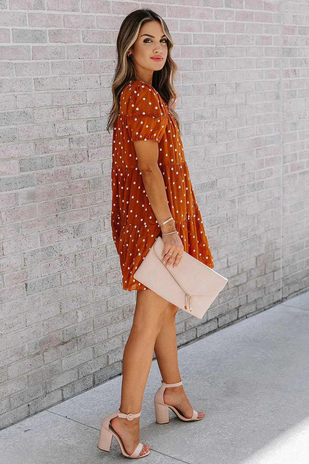 Tiered Ruffle Flowy Polka Dot Dress