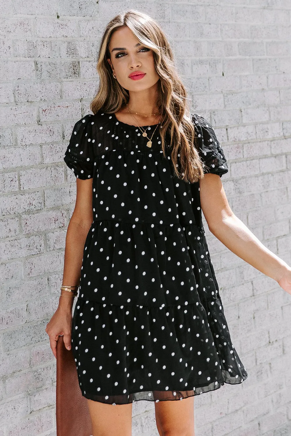 Tiered Ruffle Flowy Polka Dot Dress