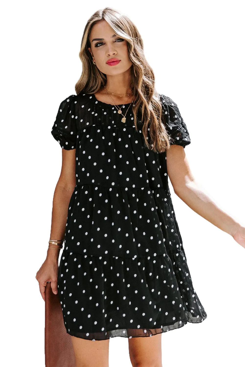 Tiered Ruffle Flowy Polka Dot Dress