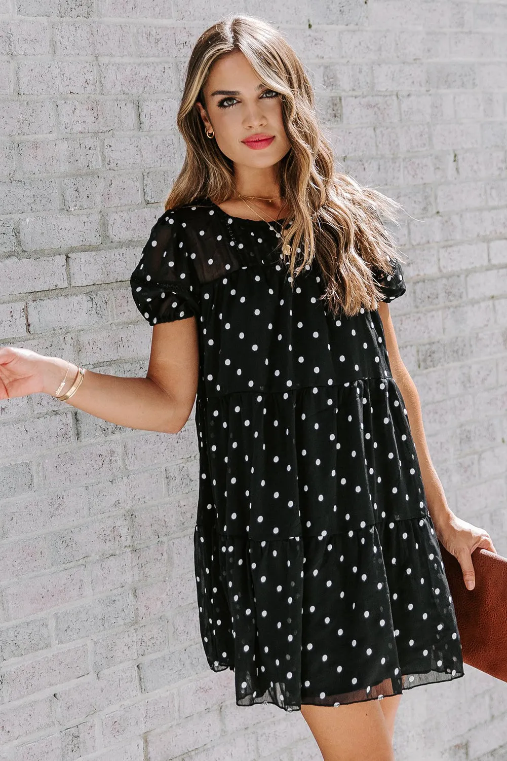 Tiered Ruffle Flowy Polka Dot Dress