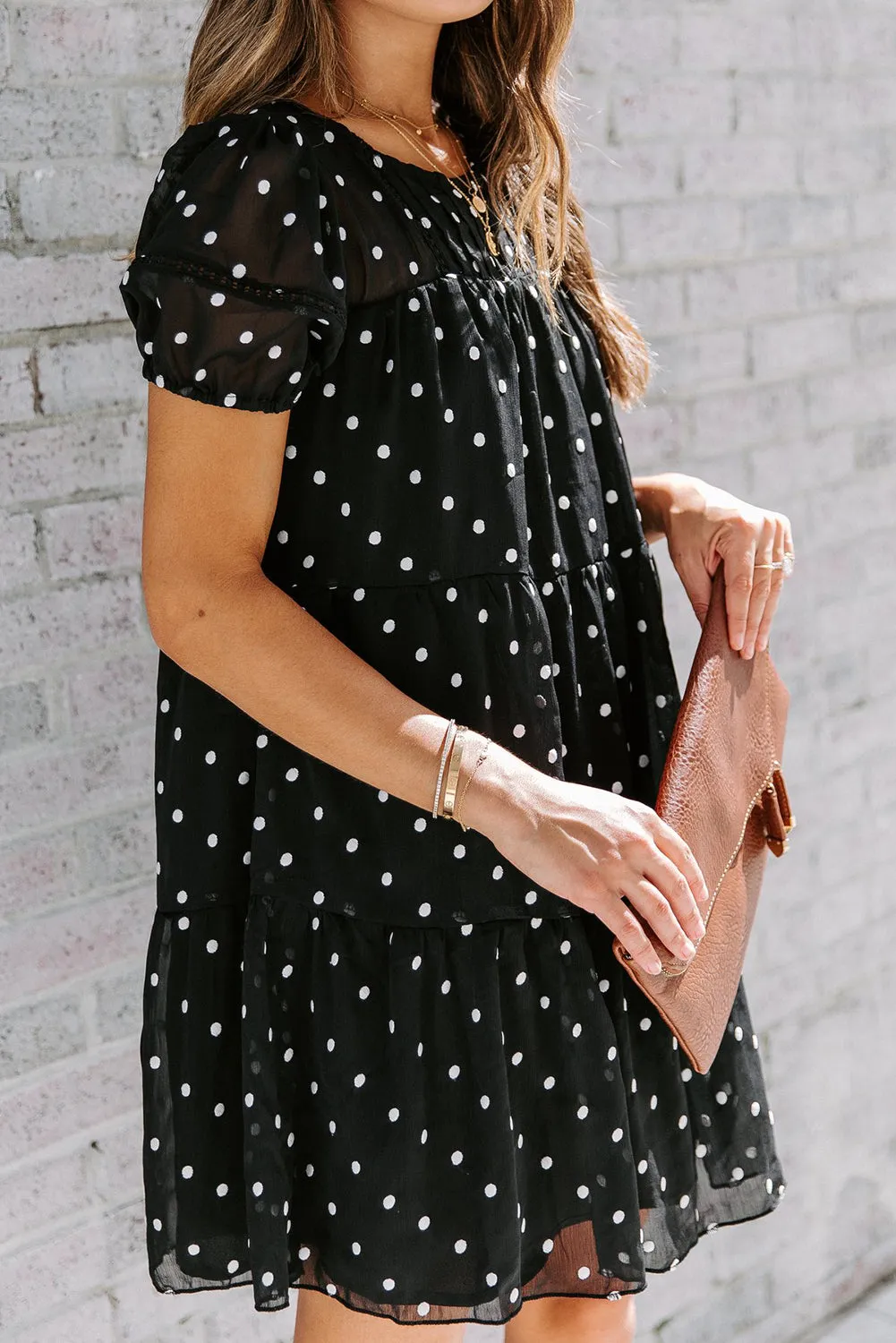 Tiered Ruffle Flowy Polka Dot Dress