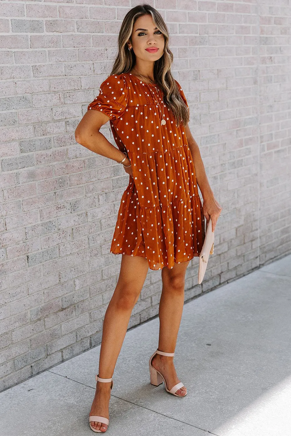 Tiered Ruffle Flowy Polka Dot Dress