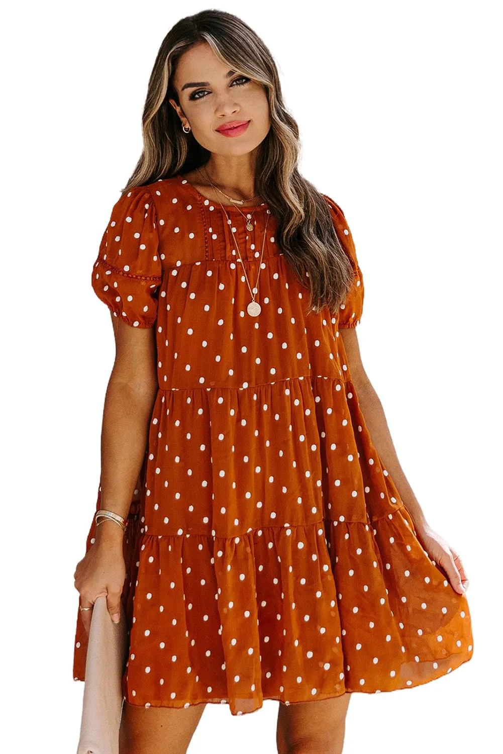 Tiered Ruffle Flowy Polka Dot Dress