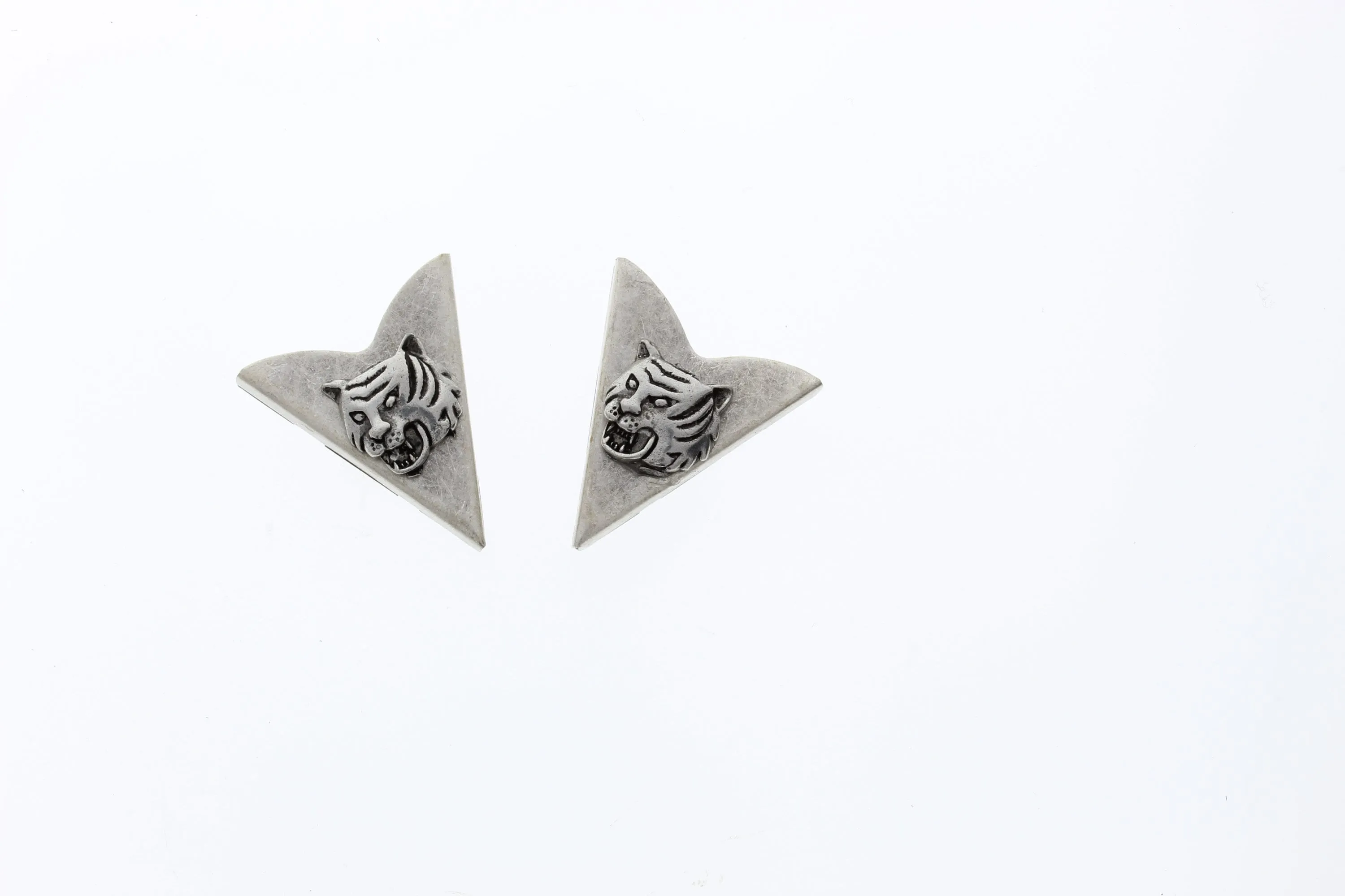 Tiger Collar Tips, Antique Silver, Made in USA, Sold by the Pair