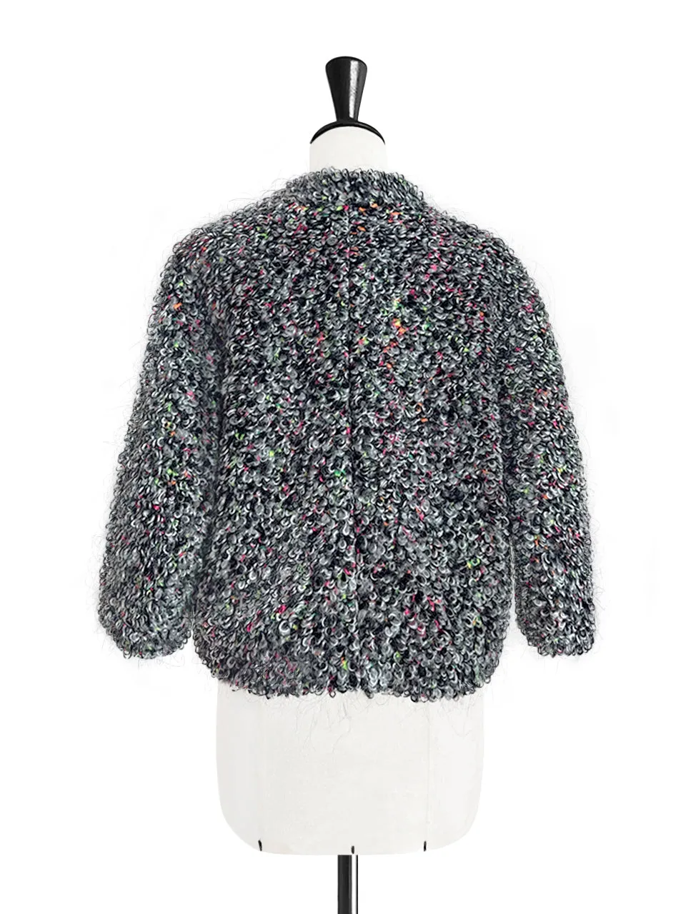 Vibrant Grey Loop Knitted Open Front Fluffy Crop Jacket