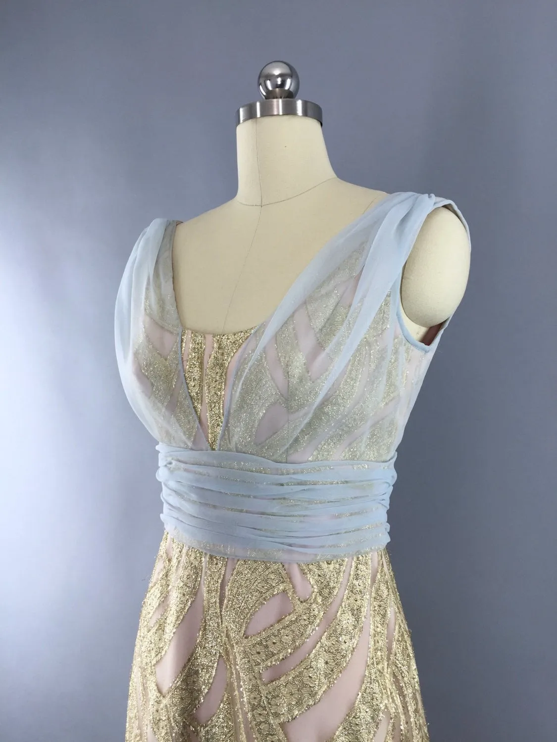 Vintage 1960s Grecian Goddess Gold Maxi Dress by Rose Taft for Helen Siki