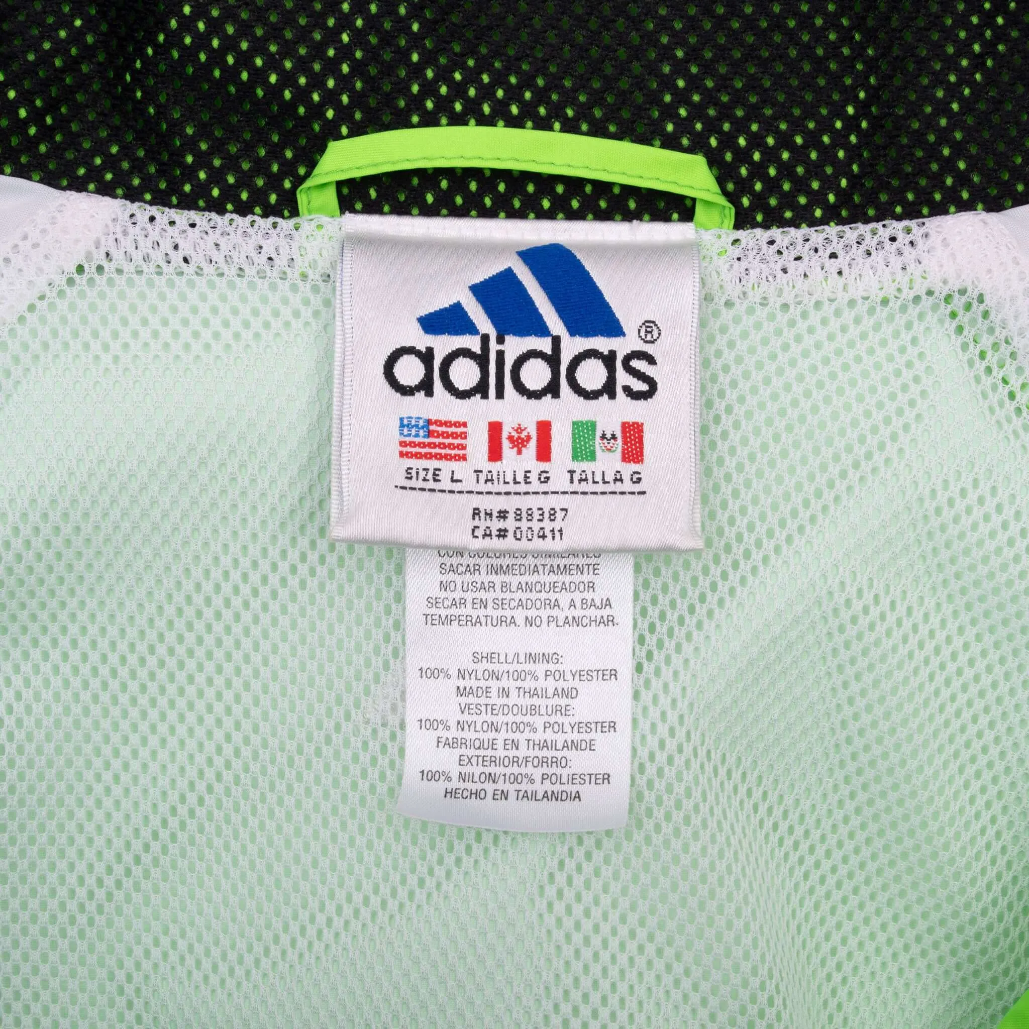 VINTAGE ADIDAS NEON GREEN WINDBREAKER JACKET 1990S LARGE