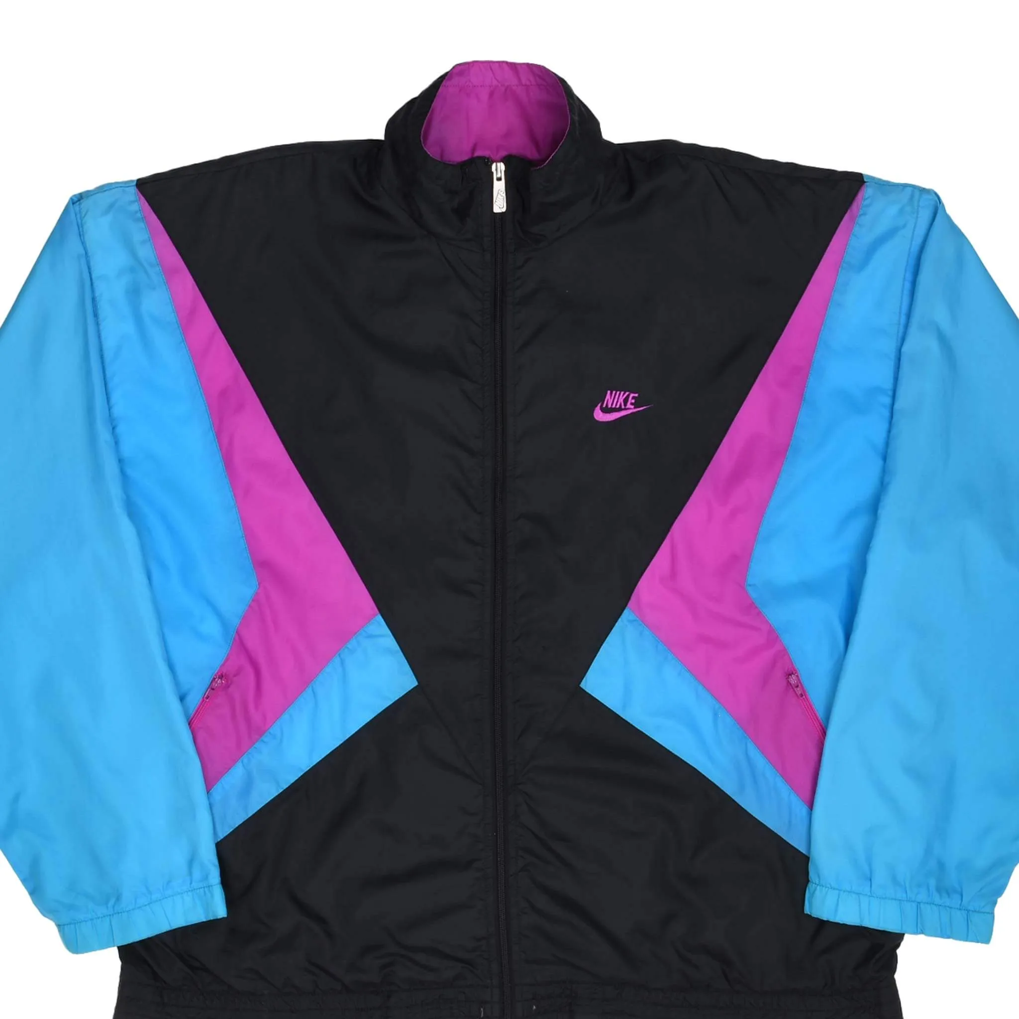 VINTAGE NIKE SWOOSH NEON & BLACK WINDBREAKER JACKET LATE 1980S SIZE LARGE