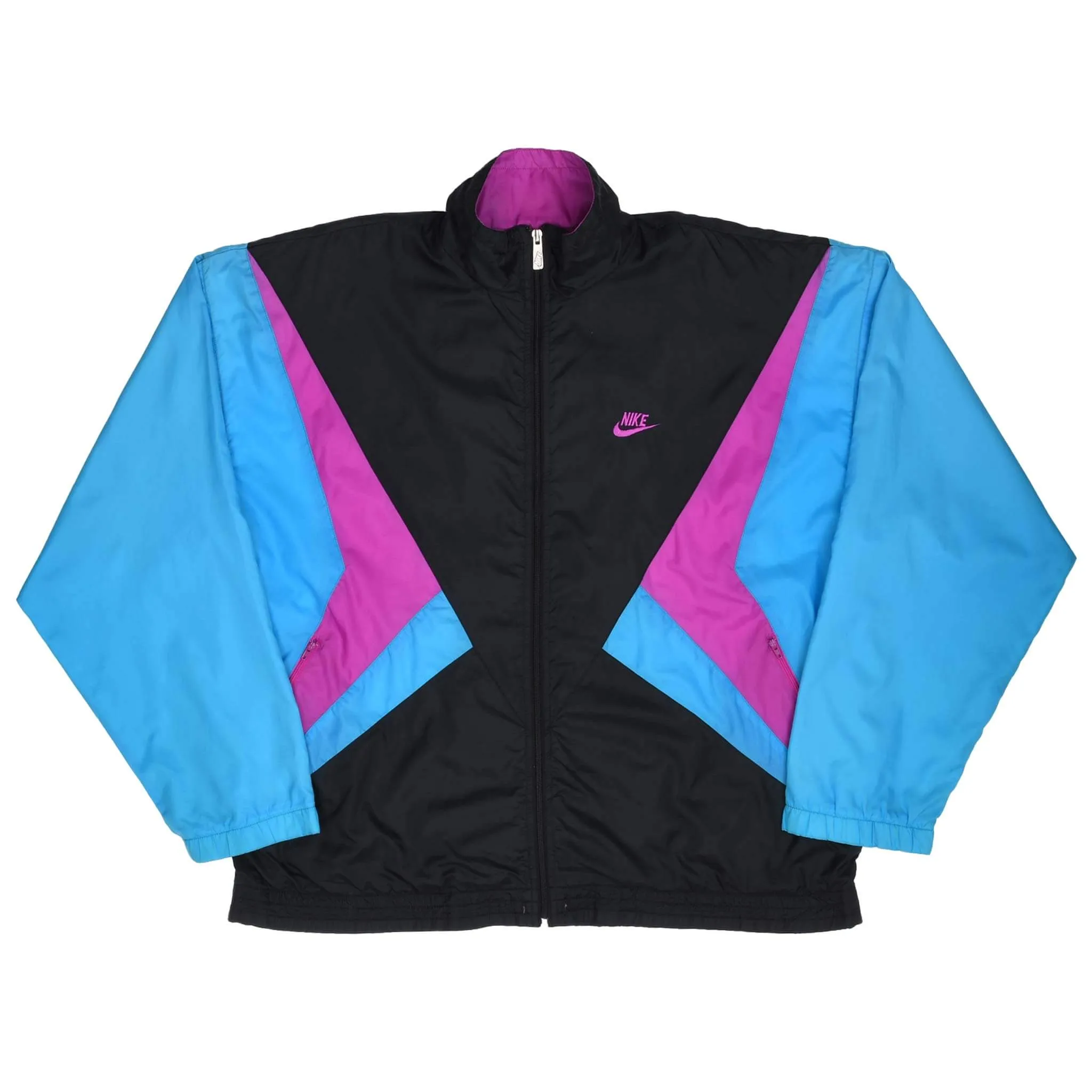 VINTAGE NIKE SWOOSH NEON & BLACK WINDBREAKER JACKET LATE 1980S SIZE LARGE