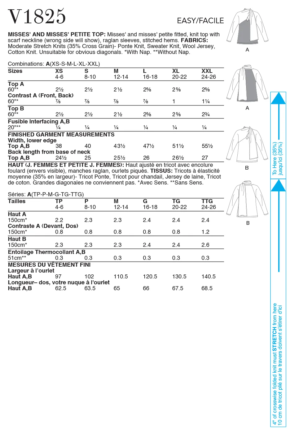 Vogue Pattern V1825  Misses' and Misses' Petite Top