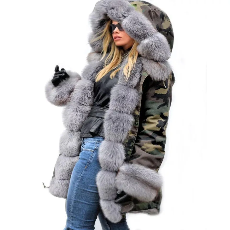 Warm Fur Collar Hoodie Jacket Windbreaker Coat Outwear