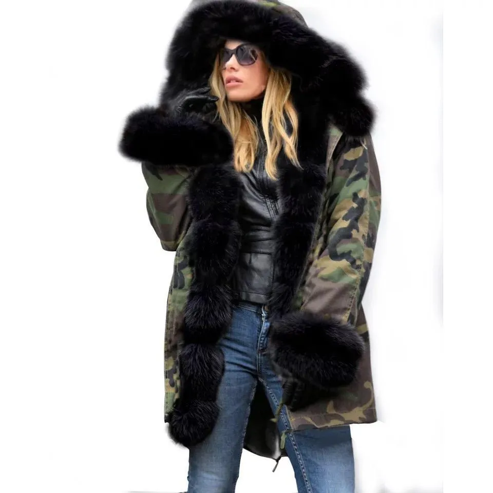 Warm Fur Collar Hoodie Jacket Windbreaker Coat Outwear